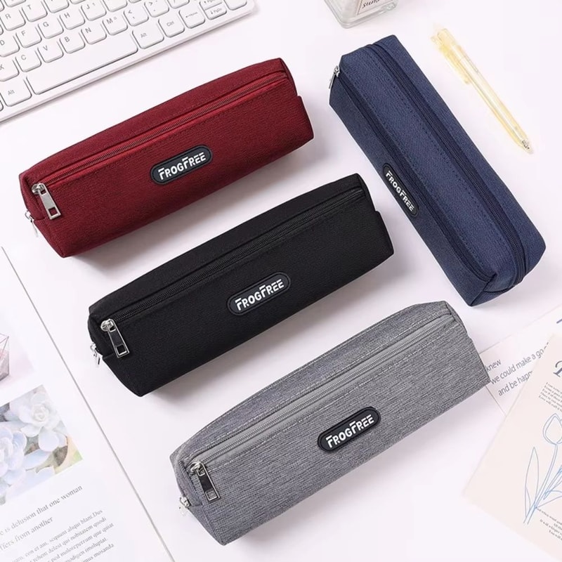 Canvas Pencil Case With Zipper Rectangular Stationery Pouch 1