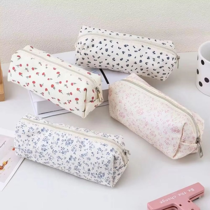 Large Cute Floral Pen Bag MultiFunction Stationery Organizer Pouch 0