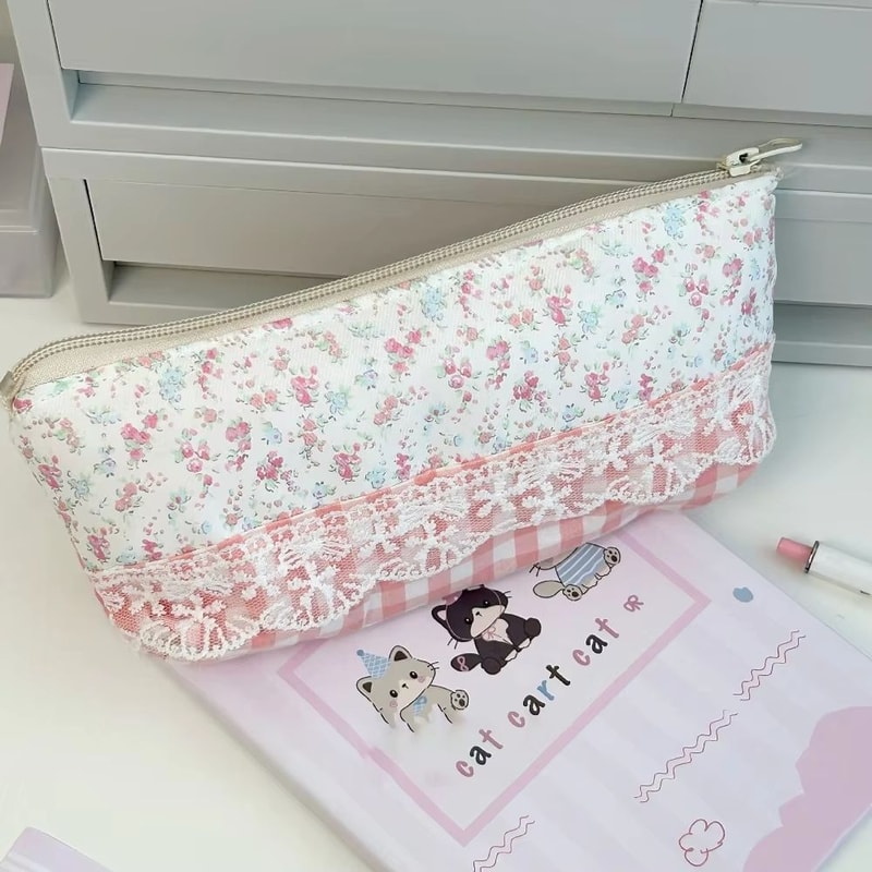 Large Cute Floral Pen Bag MultiFunction Stationery Organizer Pouch 17