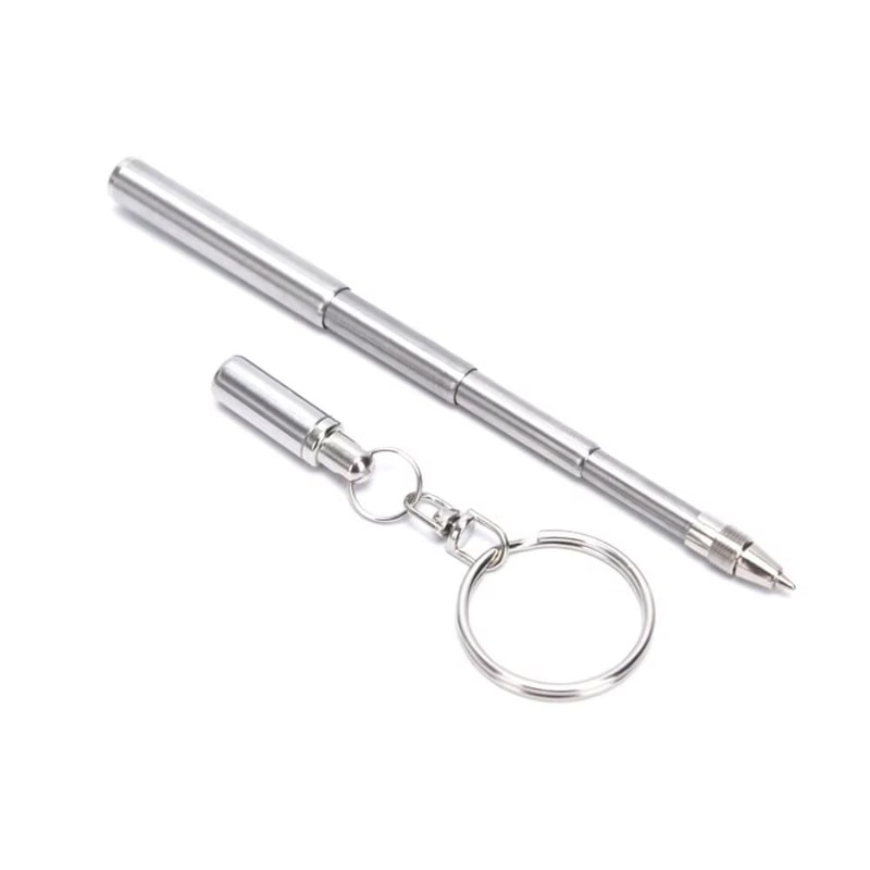 Stainless Steel Telescoping Key Ring Ballpoint Pen Portable Everyday Carry 1