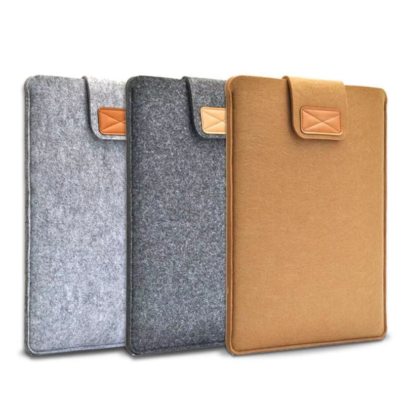 Ultra Thin Wool Felt Laptop Sleeve With PU Leather Stand Case 0