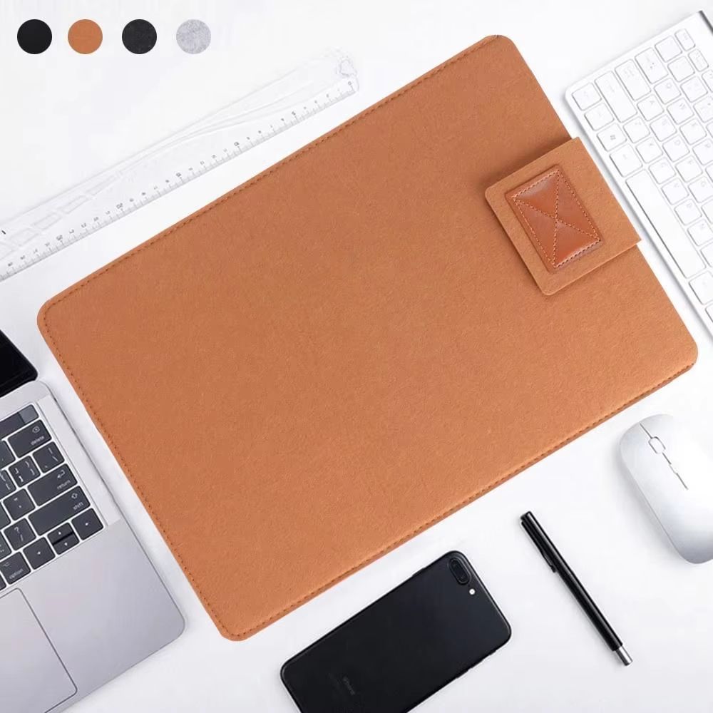 Ultra Thin Wool Felt Laptop Sleeve With PU Leather Stand Case 1