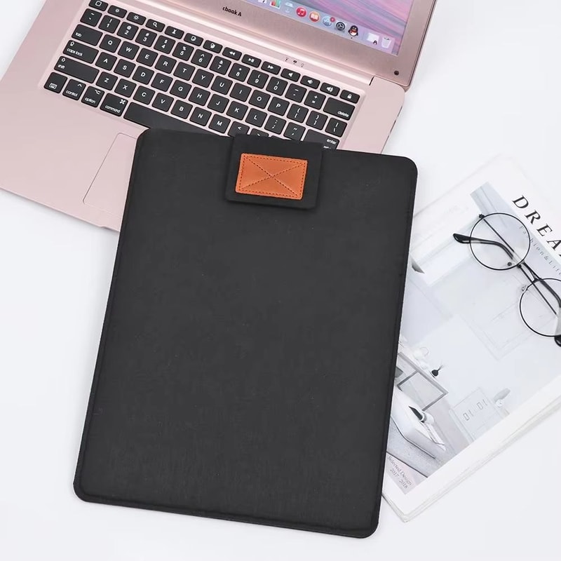 Ultra Thin Wool Felt Laptop Sleeve With PU Leather Stand Case 2