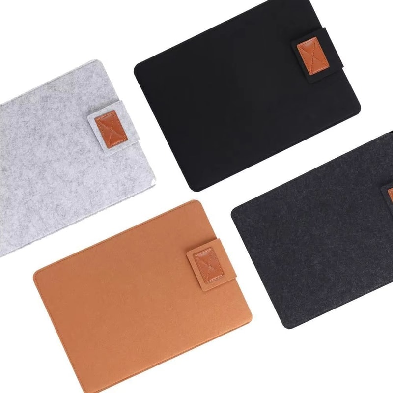 Ultra Thin Wool Felt Laptop Sleeve With PU Leather Stand Case 4