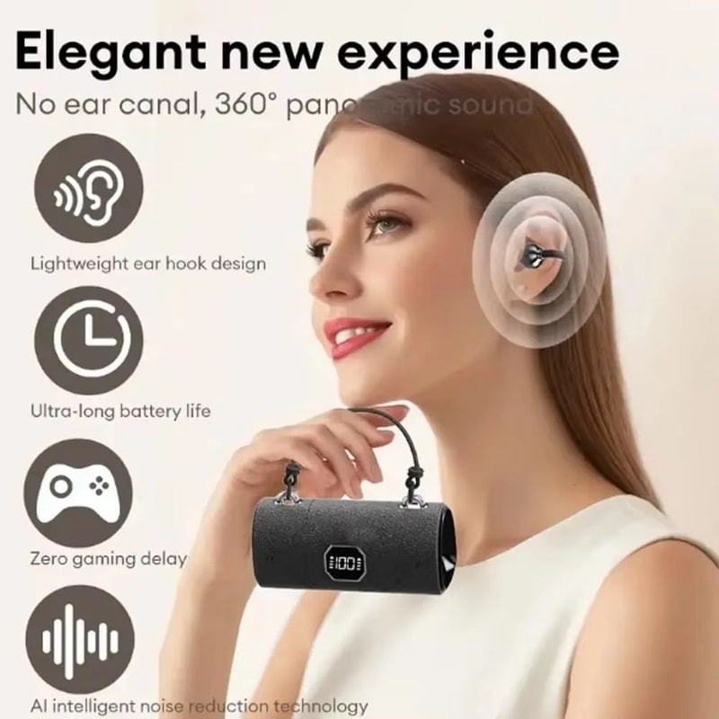 Touch Control Open Ear Wireless Earphones With LED Power Display And Sports Ear Clip 2