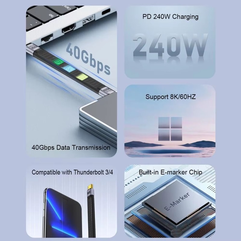 Professional USB40 USBC To USBC Cable 8K 60Hz With 40Gbps Data And PD 240W Fast Charging 3