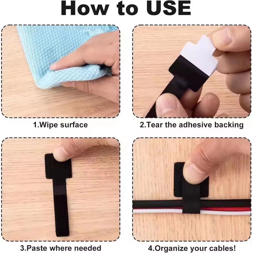 Reusable SelfAdhesive Cable Organizer Straps Adjustable Cord Fastening Wire Holder 5
