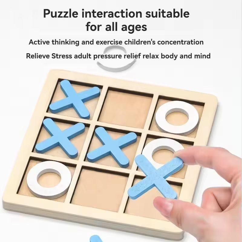Solid Wooden Tic Tac Toe Board Game For Family Fun 2