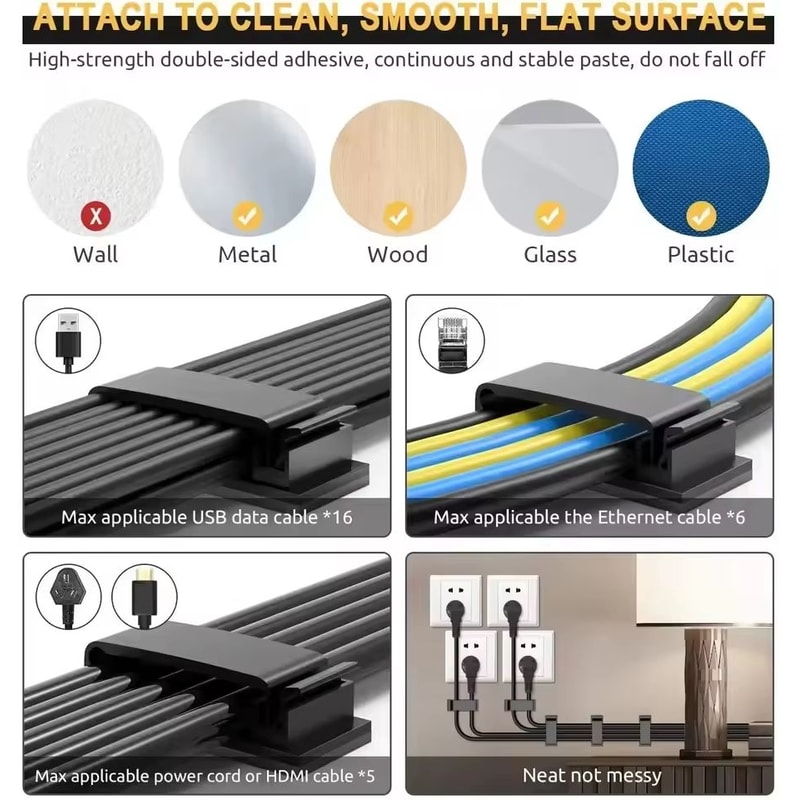 Adhesive Cable Organizer Clips For Wire Management And Protection 1