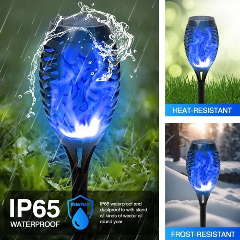 8 Pack Blue Solar Torch Lights Outdoor Waterproof Flickering Flame Garden Pathway Decor 1