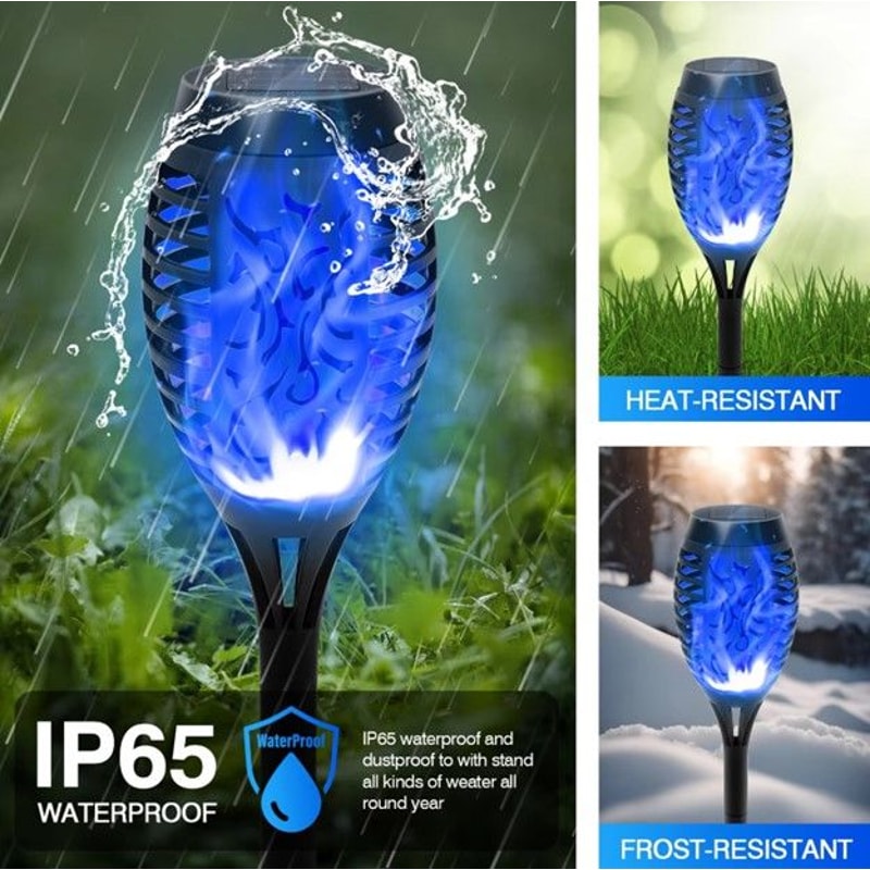 8 Pack Blue Solar Torch Lights Outdoor Waterproof Flickering Flame Garden Pathway Decor 1