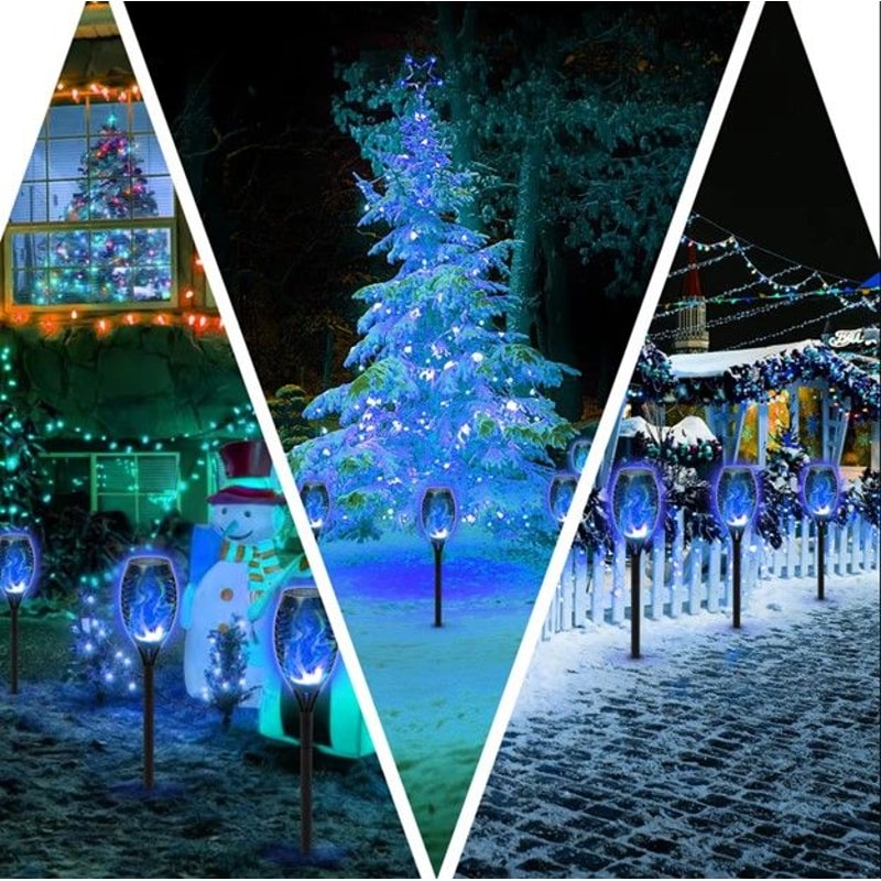 8 Pack Blue Solar Torch Lights Outdoor Waterproof Flickering Flame Garden Pathway Decor 3
