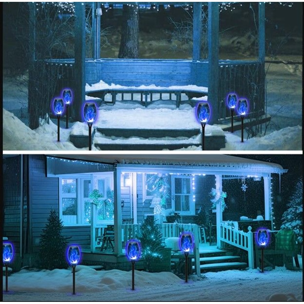 8 Pack Blue Solar Torch Lights Outdoor Waterproof Flickering Flame Garden Pathway Decor 4