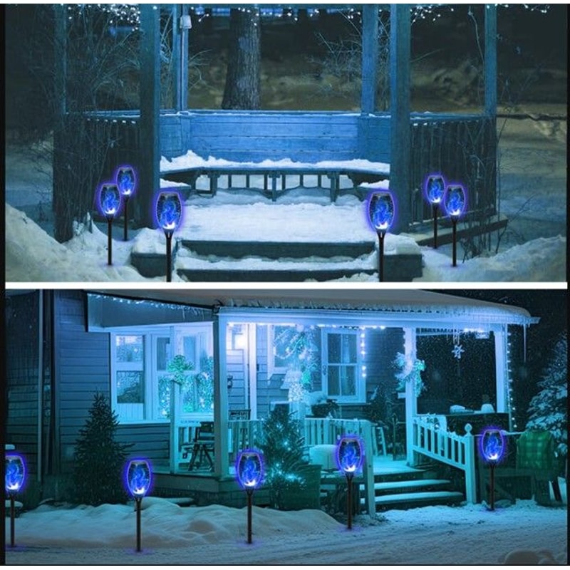 8 Pack Blue Solar Torch Lights Outdoor Waterproof Flickering Flame Garden Pathway Decor 4