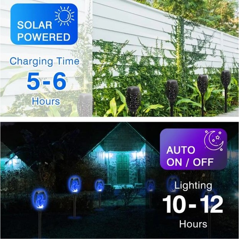 8 Pack Blue Solar Torch Lights Outdoor Waterproof Flickering Flame Garden Pathway Decor 5