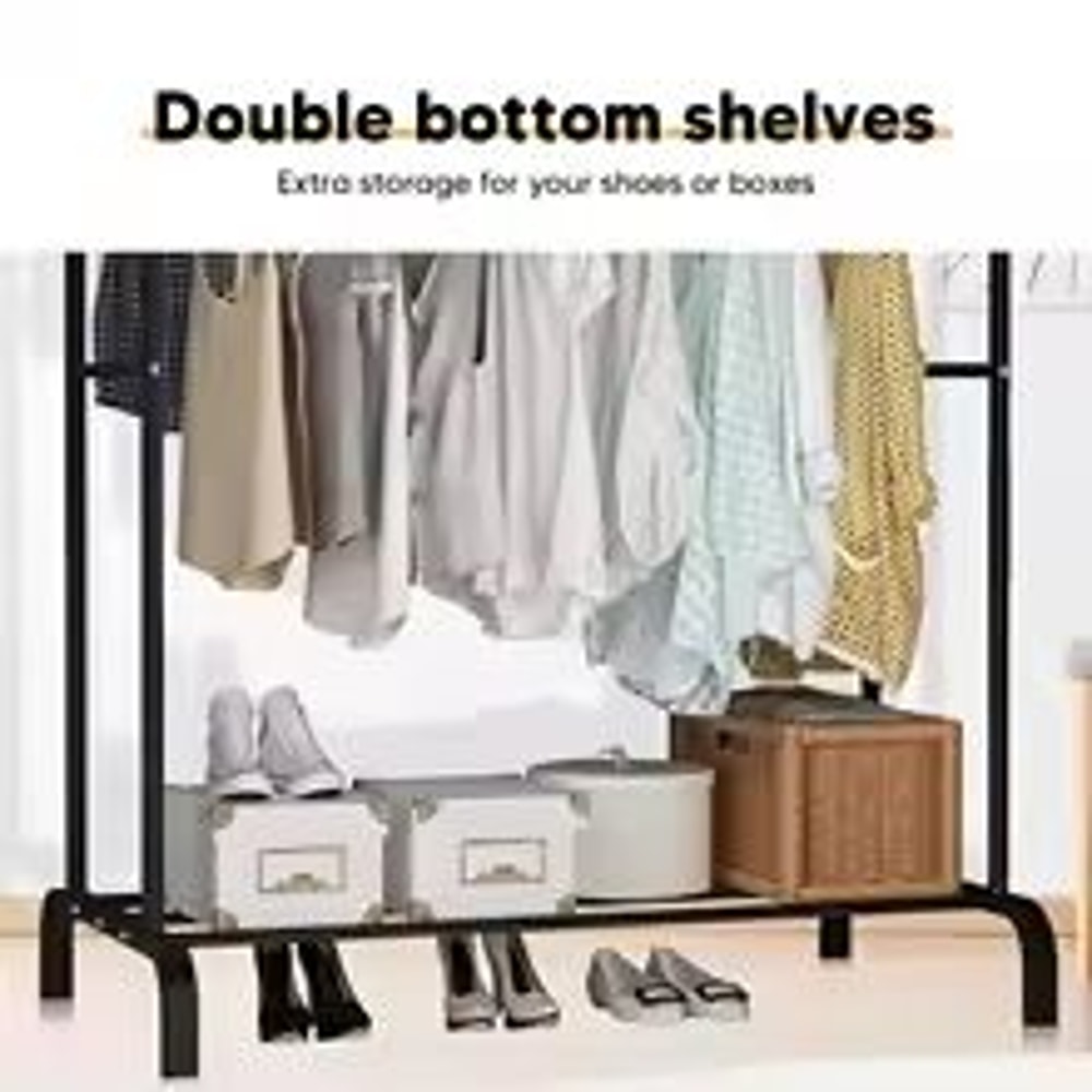 Heavy Duty Double Rod Clothes Rack With Shelves Metal Garment Rack Closet Organizer 2