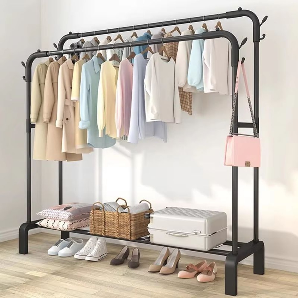 Heavy Duty Double Rod Clothes Rack With Shelves Metal Garment Rack Closet Organizer 1