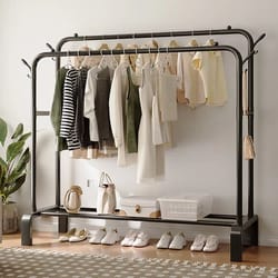 heavy duty double rod clothes rack with shelves metal garment rack closet organizer