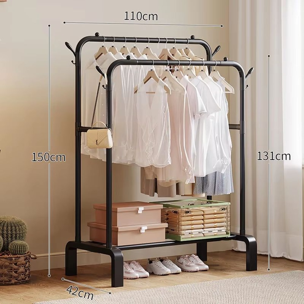 Heavy Duty Double Rod Clothes Rack With Shelves Metal Garment Rack Closet Organizer 3