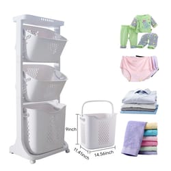 3 tier rolling laundry hamper cart with 3 removable baskets portable laundry sorter for bathroom and kitchen