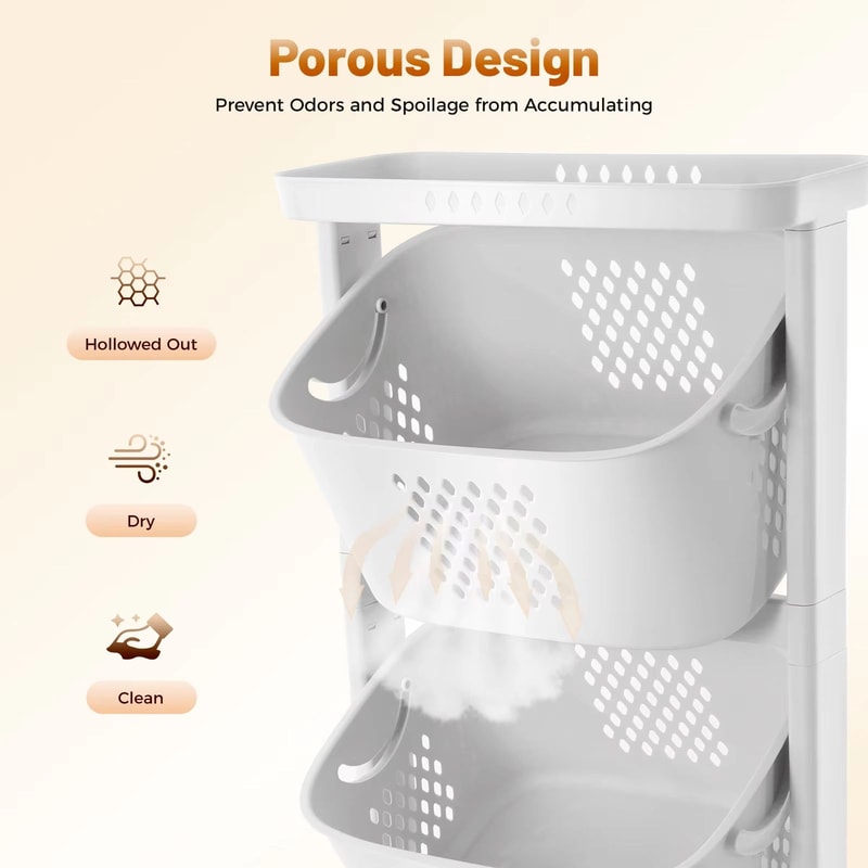 3 Tier Rolling Laundry Hamper Cart With 3 Removable Baskets Portable Laundry Sorter For Bathroom An 6