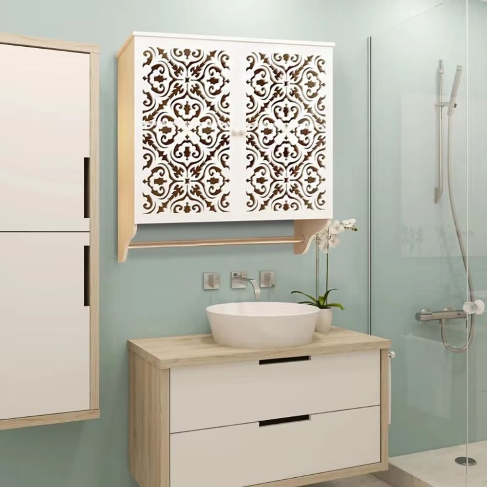 Bathroom Wall Cabinet With Towel Bar Over Toilet Space Saver Wall Mounted Storage Cabinet With Shel 0