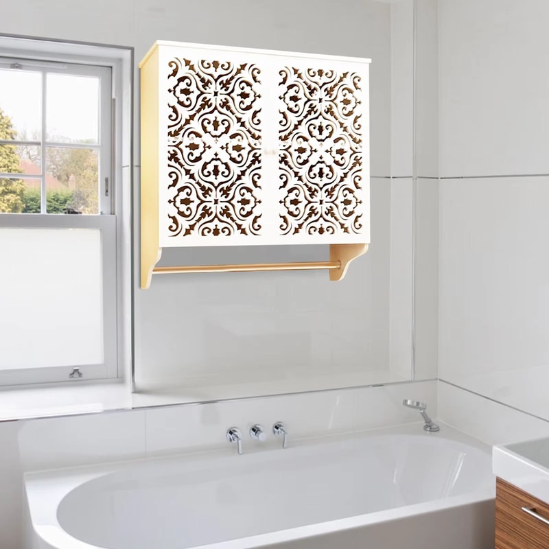 Bathroom Wall Cabinet With Towel Bar Over Toilet Space Saver Wall Mounted Storage Cabinet With Shel 1