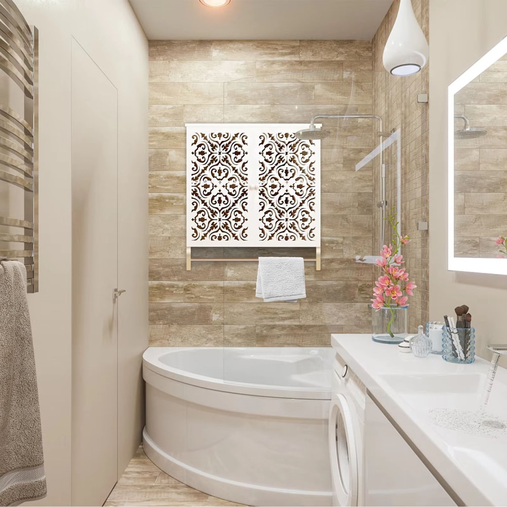 Bathroom Wall Cabinet With Towel Bar Over Toilet Space Saver Wall Mounted Storage Cabinet With Shel 2