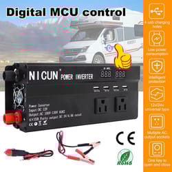 pure sine wave 12v to 110v power inverter with lcd and 3 ac outlets usb for car, rv, home, and solar