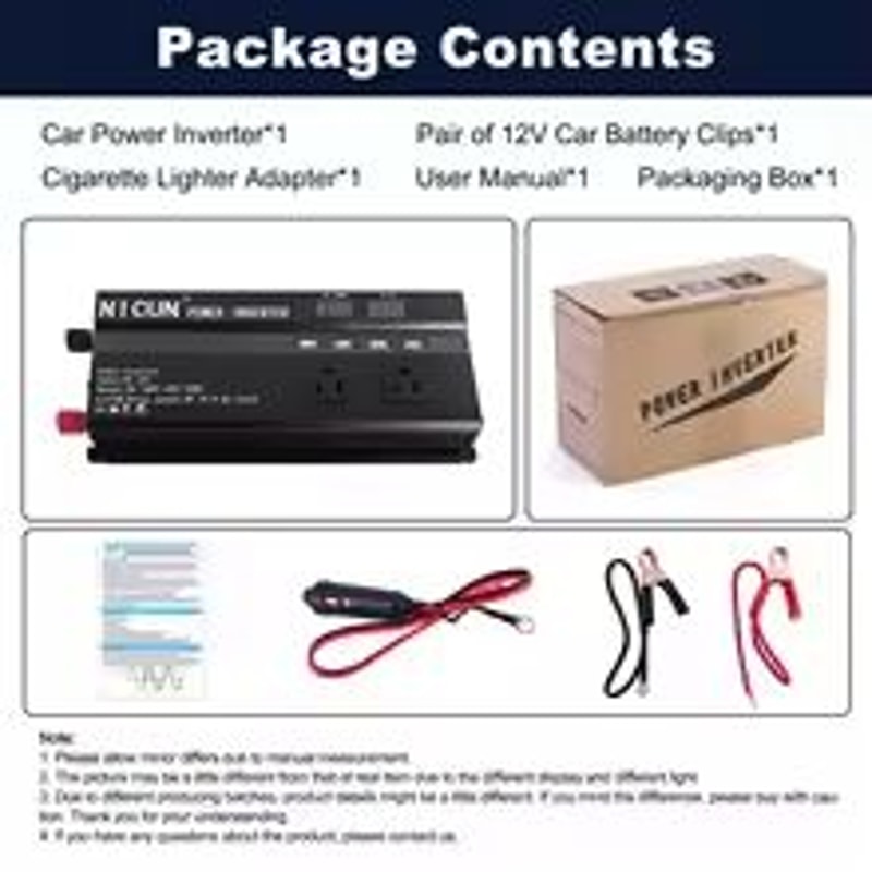 Pure Sine Wave 12V To 110V Power Inverter With LCD And 3 AC Outlets USB For Car RV Home And Solar 5