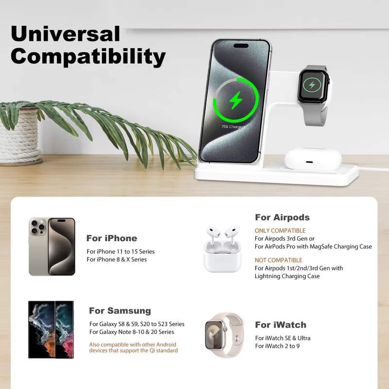 Foldable Magnetic Wireless Charger With 18W QC30 Adapter Fast Charging For IPhone And Samsung Plus 4