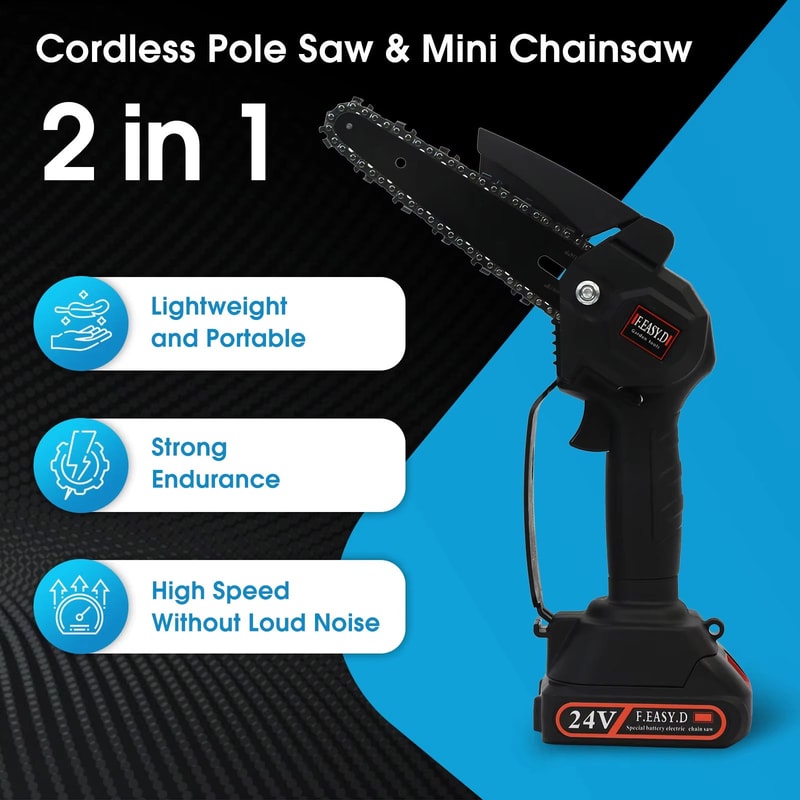 2 In 1 Cordless Pole Saw And Mini Chainsaw 24V With Retractable Extension Rod And Two Batteries 4 T 2