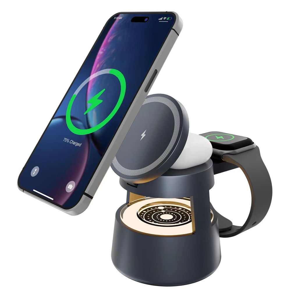 4 In 1 Magnetic Wireless Charging Station 15W Foldable With Night Light For IPhone Apple Watch Ultr 0