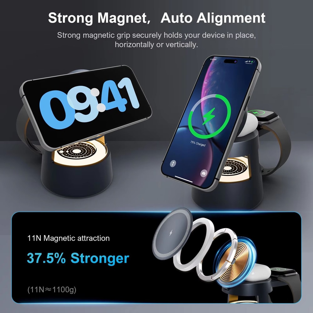 4 In 1 Magnetic Wireless Charging Station 15W Foldable With Night Light For IPhone Apple Watch Ultr 4