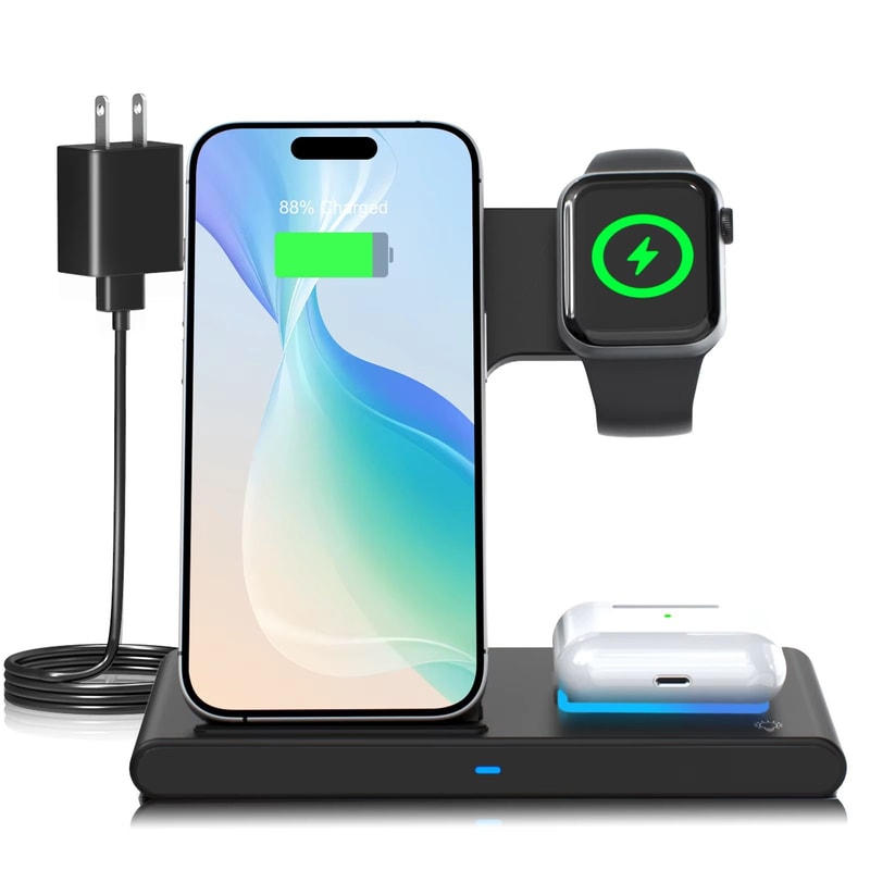 3 In 1 Magnetic Wireless Charging Station Foldable 18W Fast Charging Pad For IPhone 1216 Apple Watc 0