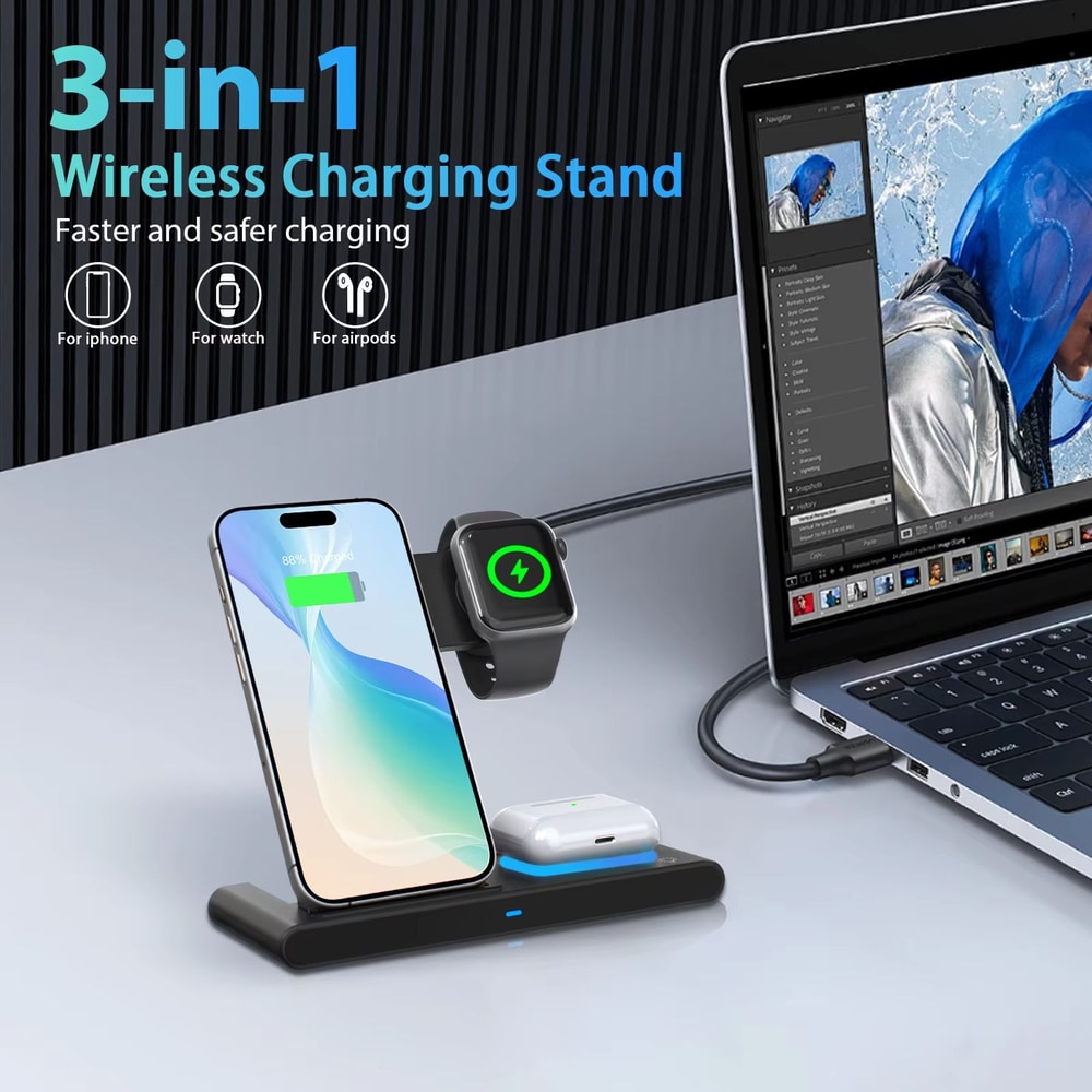 3 In 1 Magnetic Wireless Charging Station Foldable 18W Fast Charging Pad For IPhone 1216 Apple Watc 1