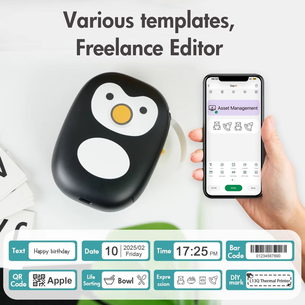 Mini Bluetooth Thermal Label Printer Inkless Portable Label Maker With 1 Roll Stickable Label Paper 1