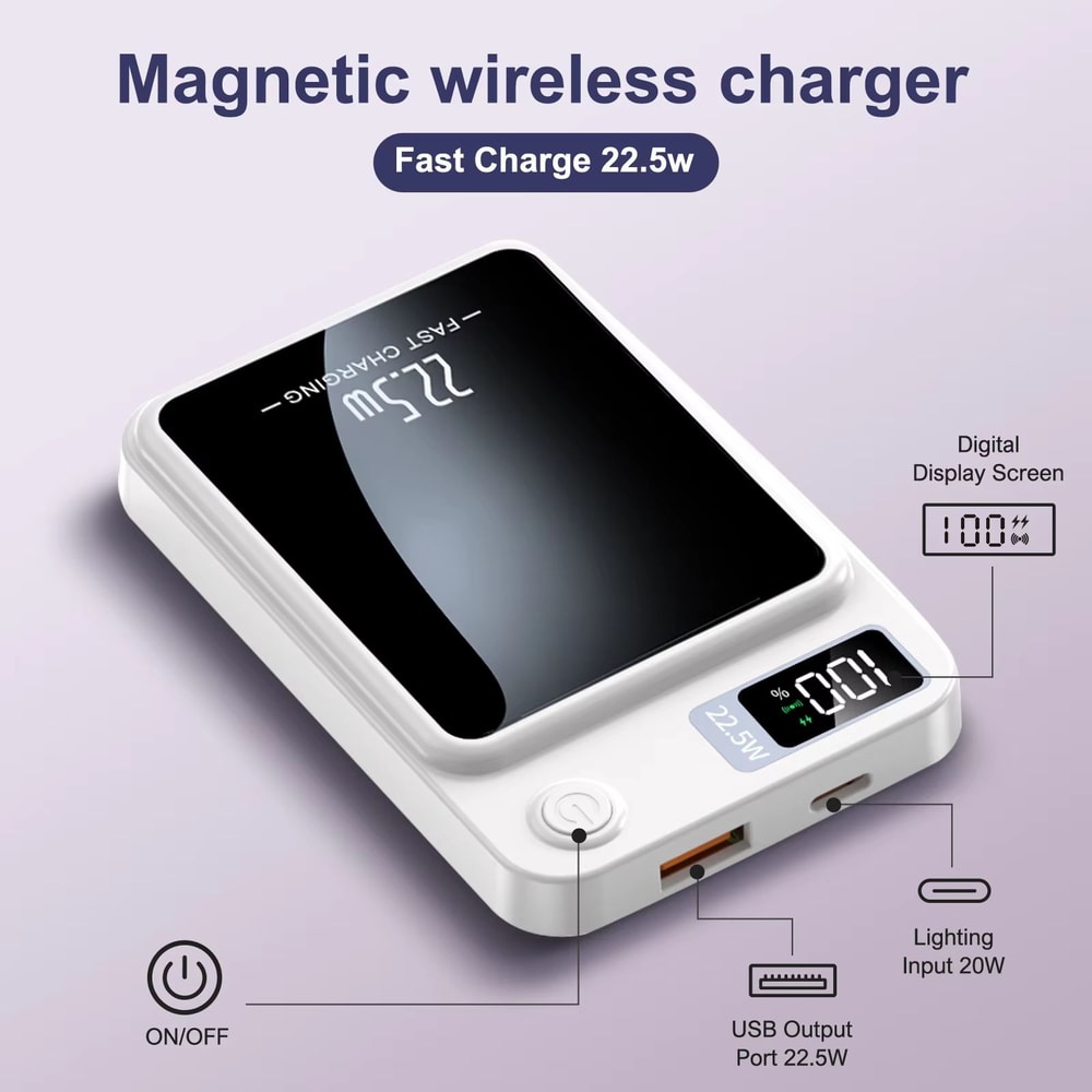 5000mAh Magnetic Power Bank 225W Fast Charging Portable Wireless Charger With Type C Cable For IPho 5