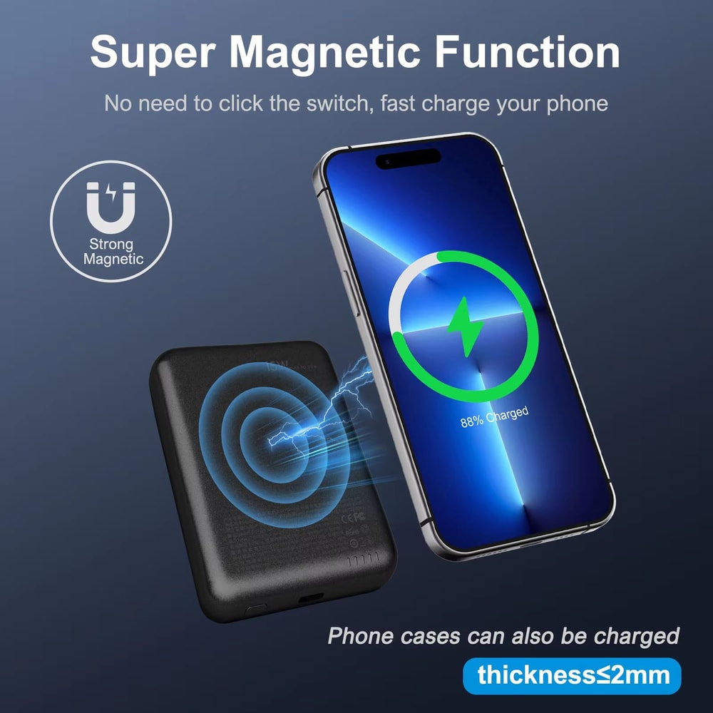 5000mAh Magnetic Power Bank 20W Fast Charging Portable Wireless Charger With USB C Cable For IPhone 3