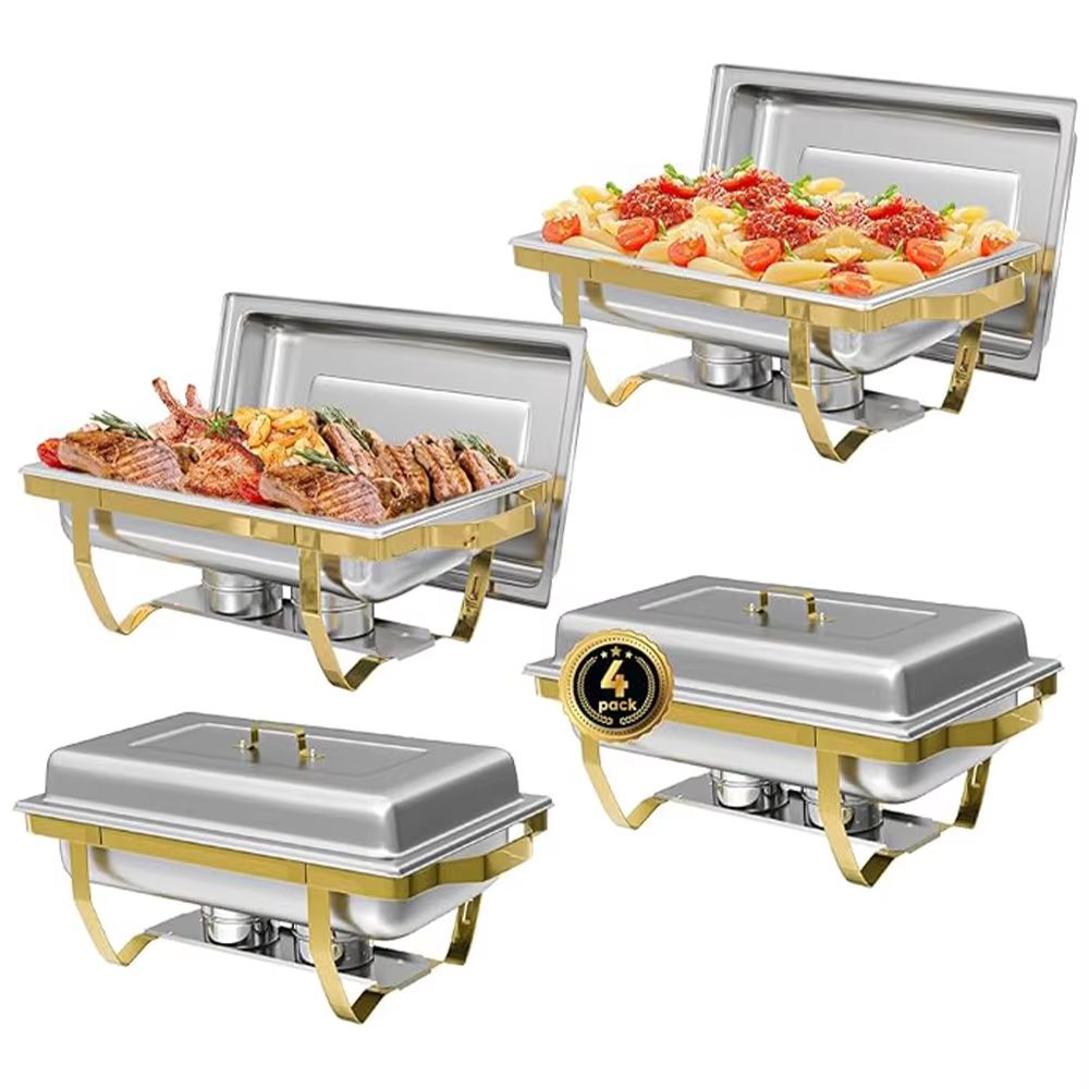 SemiGold Plated Stainless Steel Chafing Dish Buffet Set 8QT9QT Rectangular Catering Warmer24 Pack 0