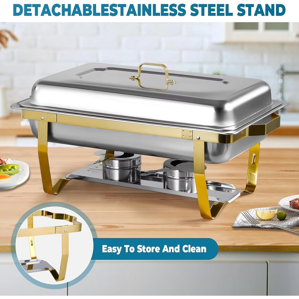 SemiGold Plated Stainless Steel Chafing Dish Buffet Set 8QT9QT Rectangular Catering Warmer24 Pack 1