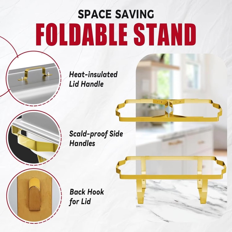 SemiGold Plated Stainless Steel Chafing Dish Buffet Set 8QT9QT Rectangular Catering Warmer24 Pack 2