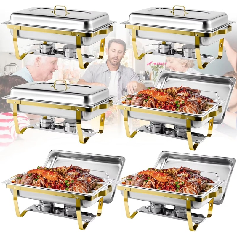 SemiGold Plated Stainless Steel Chafing Dish Buffet Set 8QT9QT Rectangular Catering Warmer24 Pack 3
