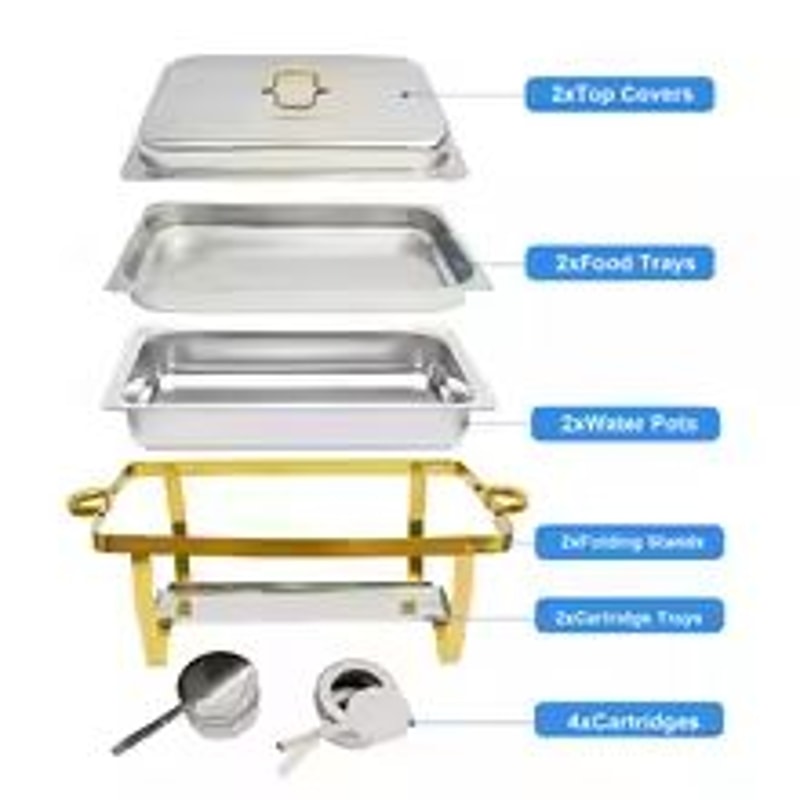 SemiGold Plated Stainless Steel Chafing Dish Buffet Set 8QT9QT Rectangular Catering Warmer24 Pack 4