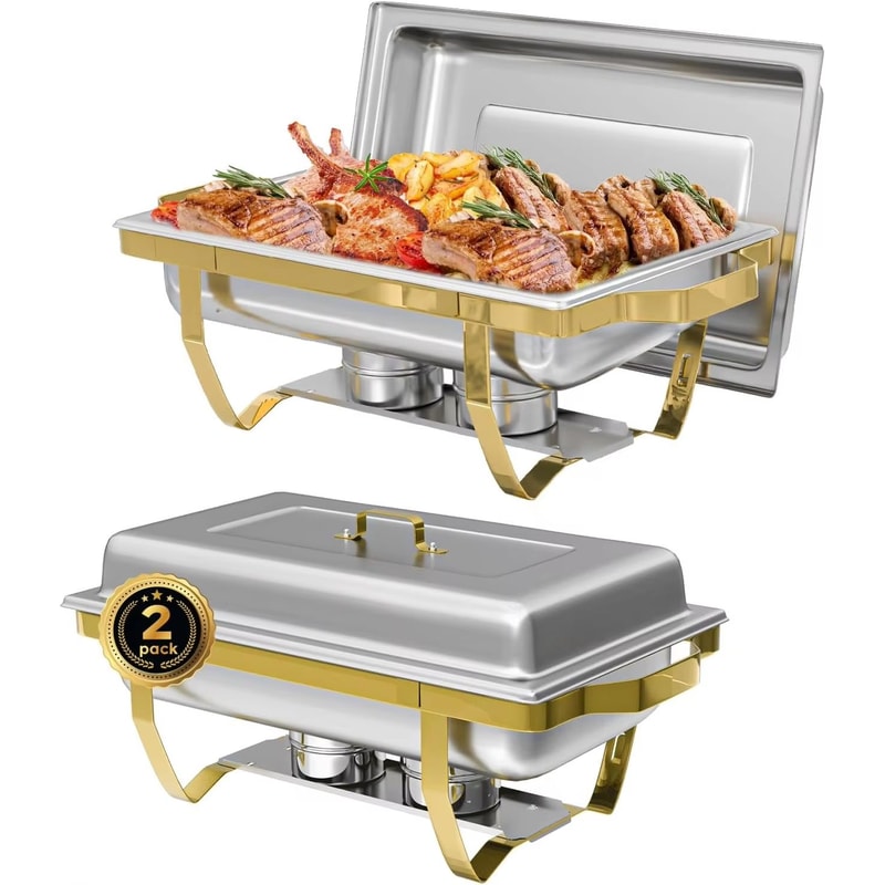 SemiGold Plated Stainless Steel Chafing Dish Buffet Set 8QT9QT Rectangular Catering Warmer24 Pack 6