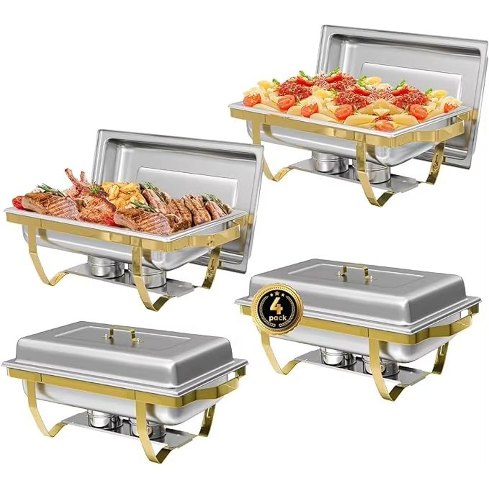 SemiGold Plated Stainless Steel Chafing Dish Buffet Set 8QT9QT Rectangular Catering Warmer24 Pack 7