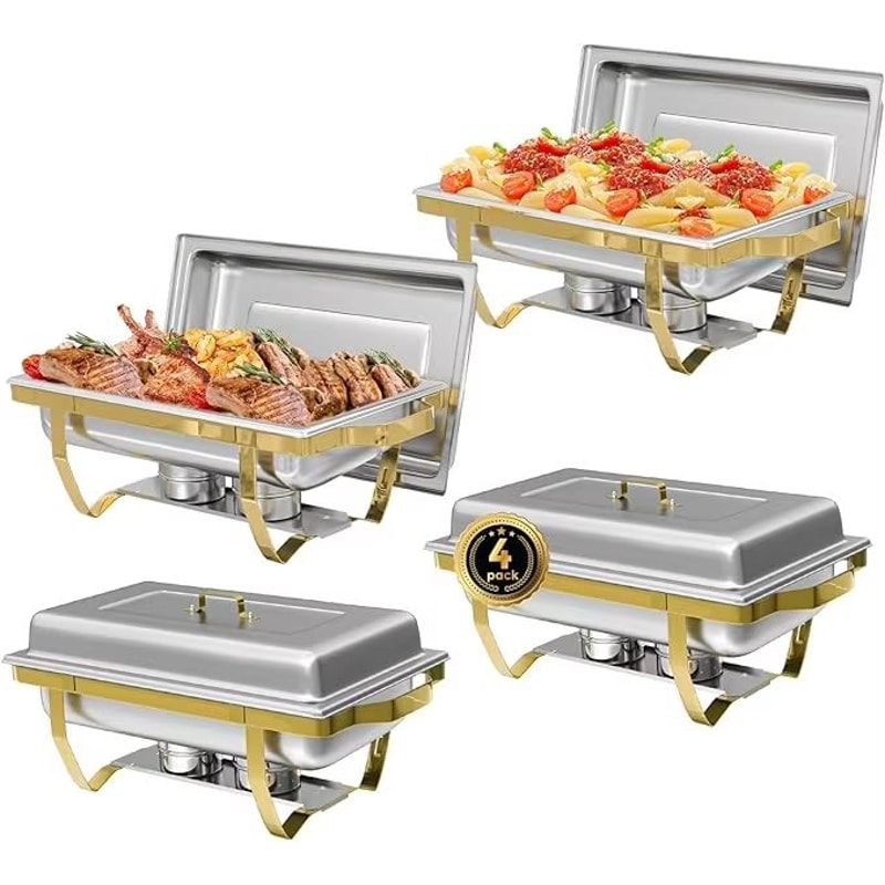 SemiGold Plated Stainless Steel Chafing Dish Buffet Set 8QT9QT Rectangular Catering Warmer24 Pack 7