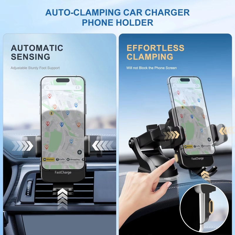 15W Wireless Car Charger Phone Holder Auto Clamping Fast Charge Car Mount For IPhone And Samsung 5