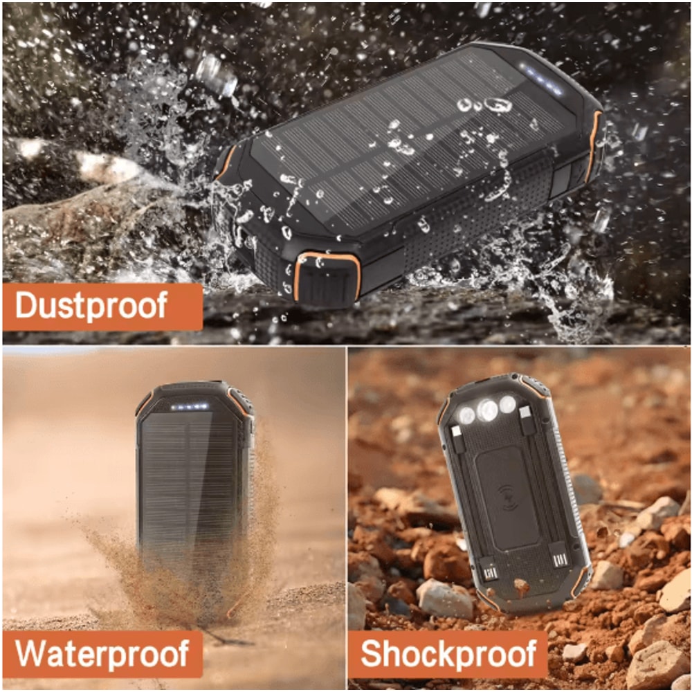 36000mAh Solar Power Bank With Wireless Charging PD 18W Fast Charge Portable Charger With Builtin C 3