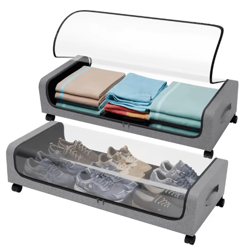 2 Pack Under Bed Storage Box With Wheels Large Capacity Rolling Storage Bin With Clear Window And H 0